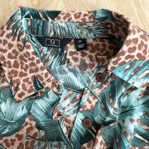 G by GUILIANA Women‎ tropical button up sleeveless cheetah leopard XS NWOT - Picture 4 of 6